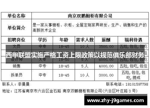 西甲联盟实施严格工资上限政策以规范俱乐部财务